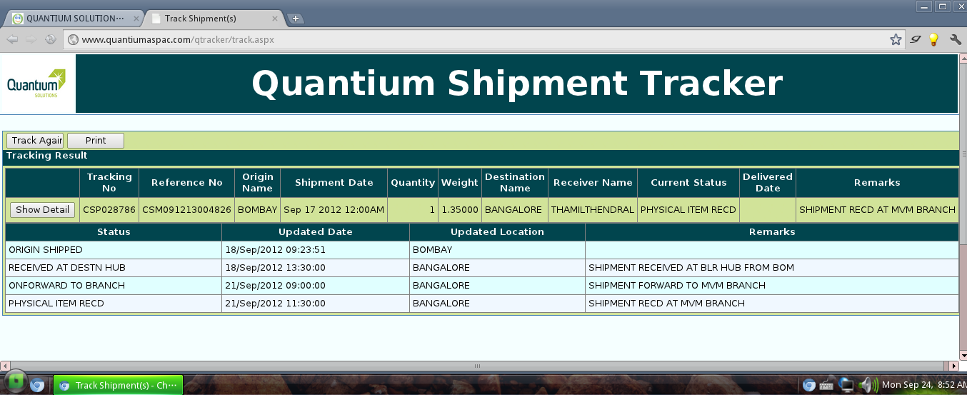 Poorest Courier service in the world QUANTIUM SOLUTIONS Consumer