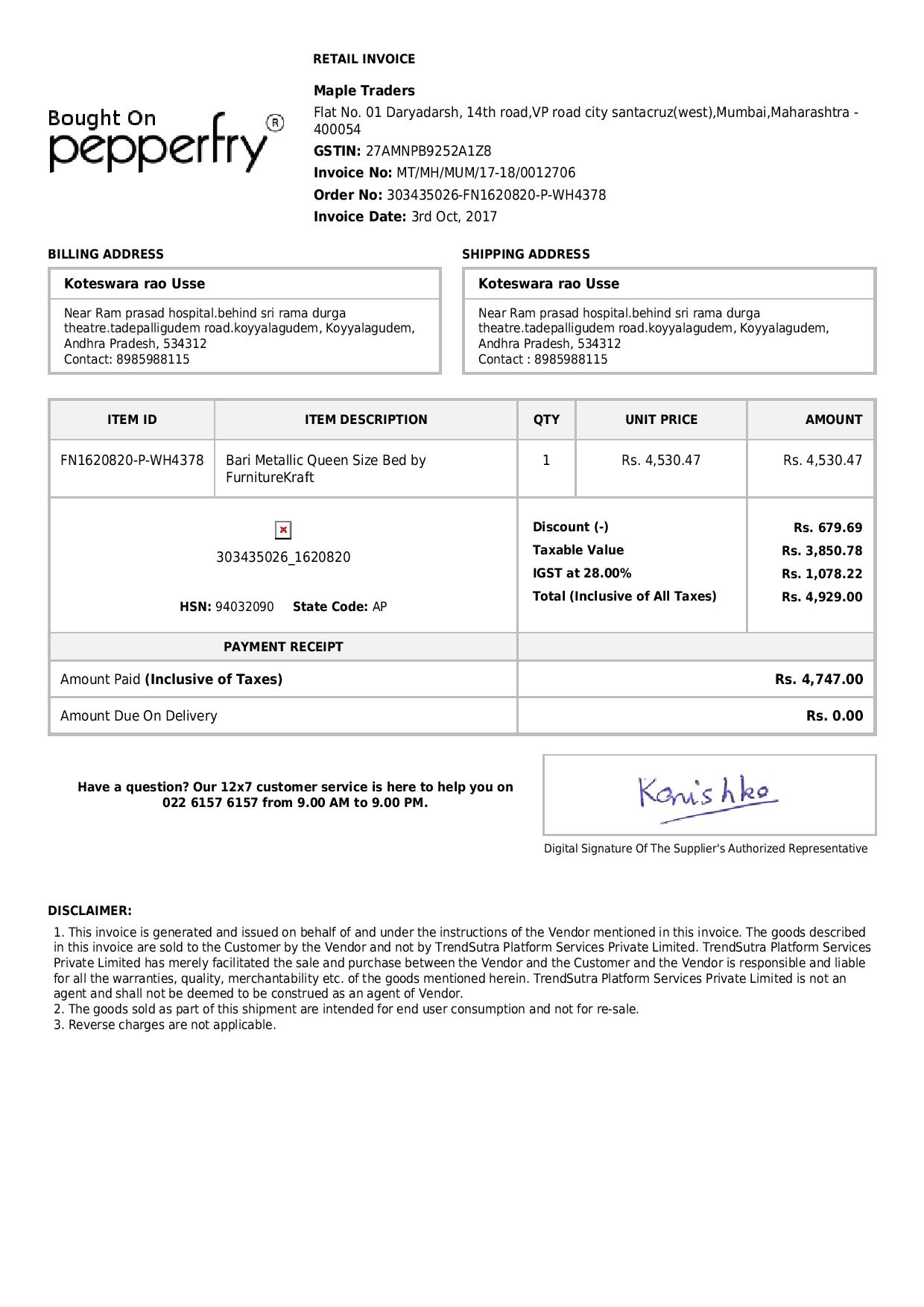 I never expected this from pepperfry....... Customer