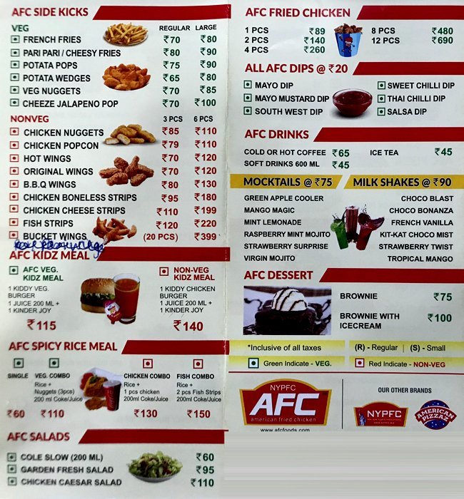 AFC AMERICAN FRIED CHICKEN - KONDHWA - PUNE Menu, Photos, Images and ...