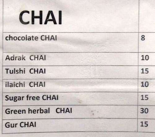 CHAI SUTTA BAR - BHAWAR KUAN - INDORE Menu, Photos, Images and Wallpapers - CHAI SUTTA BAR - BHAWAR KUAN - INDORE Menu, Photos, Images and Wallpapers -