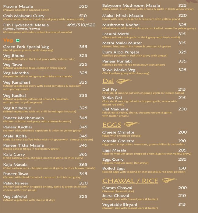 GREEN PARK RESTAURANT - BANER - PUNE Menu, Photos, Images and ...