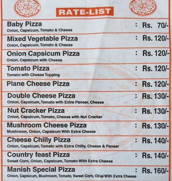 MANISH PIZZA CORNER ROHINI DELHI NCR Menu, Photos, Images and