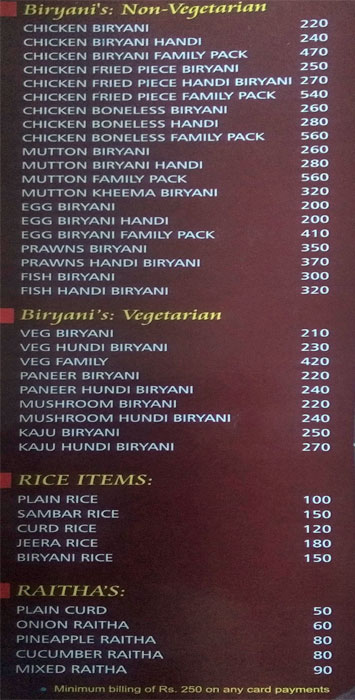 MOGHULS PARADIEZ BIRYANI HOUSE - SR NAGAR - HYDERABAD Menu, Photos ...