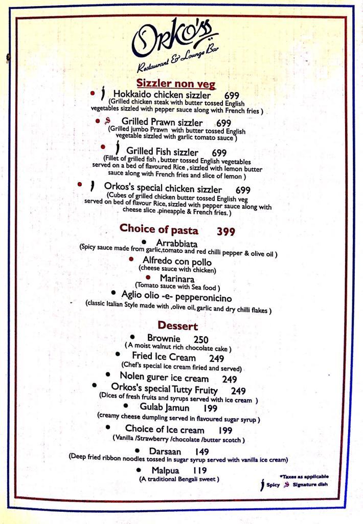 ORKO'S RESTAURANT & LOUNGE BAR - SALT LAKE - KOLKATA Menu, Photos ...