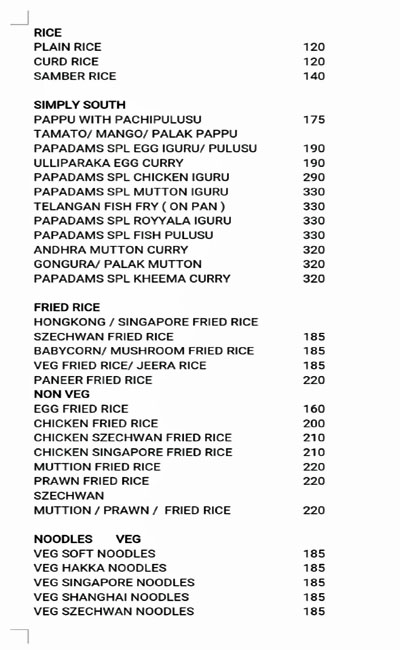 PAPADAMS RESTAURANT - KOTHAPET ROAD - HYDERABAD Menu, Photos, Images ...