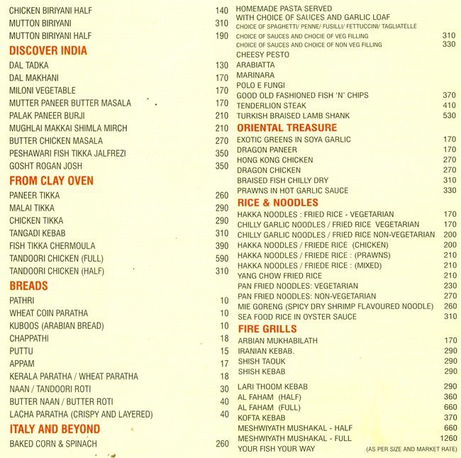 PARAGON RESTAURANT LULU MALL EDAPPALLY KOCHI Menu, Photos, Images