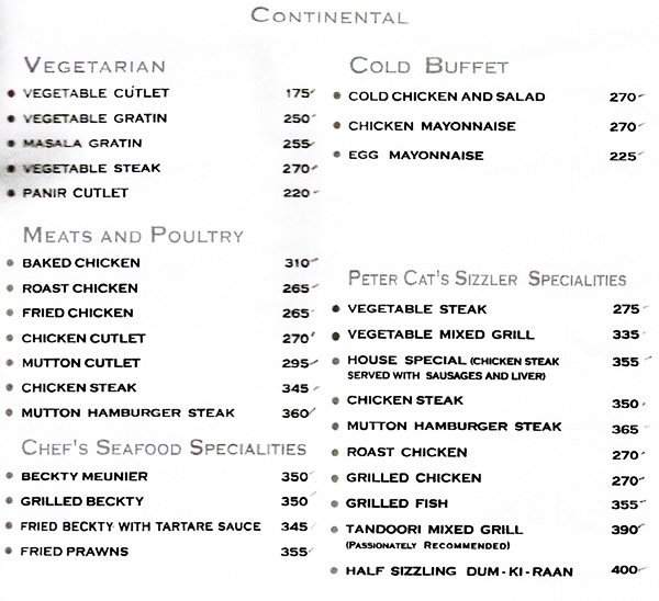 PETER CAT PARK STREET KOLKATA Menu, Photos, Images and Wallpapers