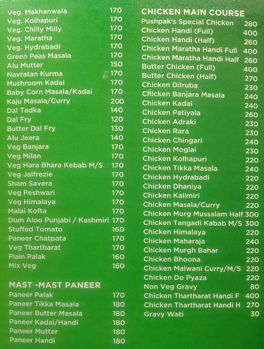 PUSHPAK RESTAURANT BAR - KOTHRUD - PUNE Menu, Photos, Images and ...