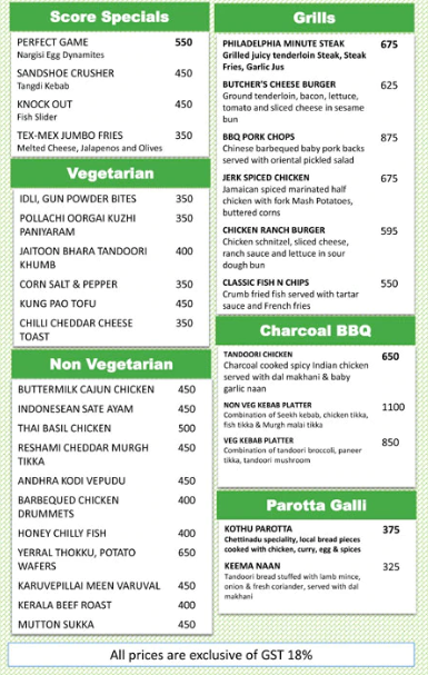 SCORE - THE SPORTS BAR & GRILL - TARAMANI - CHENNAI Menu, Photos ...