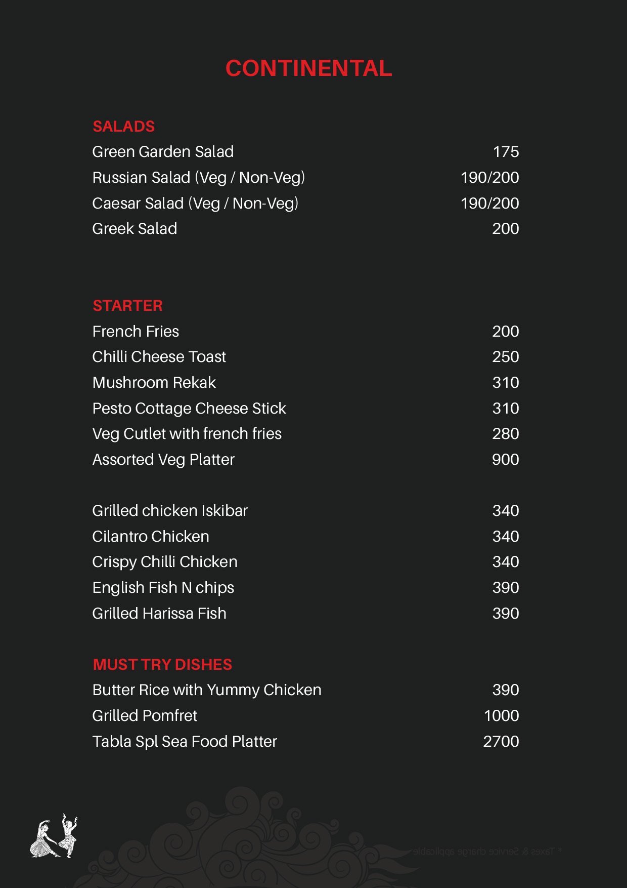 TABLA FINE DINE AND BANQUET HALL - BANJARA HILLS - HYDERABAD Menu ...