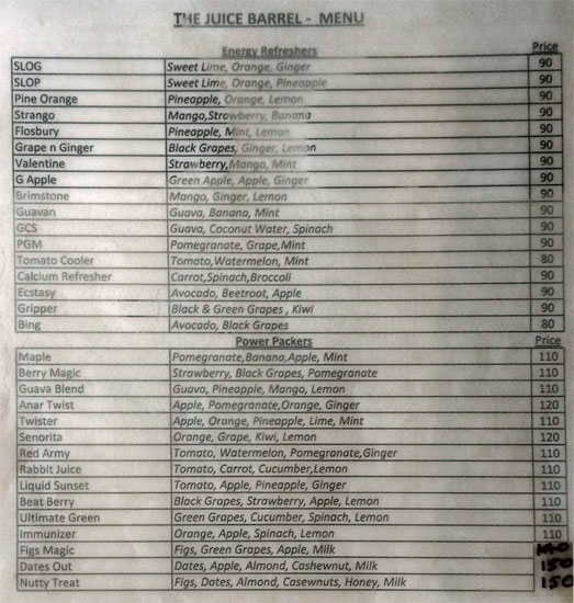 THE JUICE BARREL AMBALAMUKKU TRIVANDRUM Menu, Photos, Images and