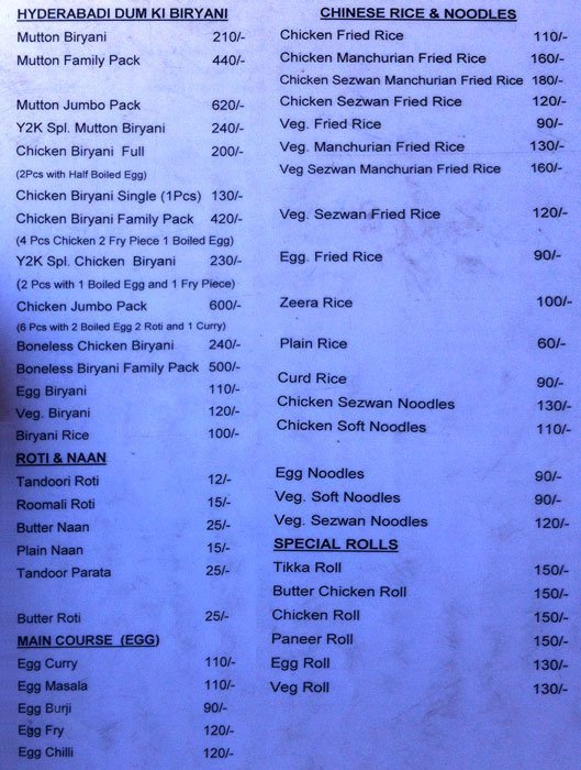 Y2K RESTAURANTS PANJAGUTTA HYDERABAD Menu, Photos, Images and