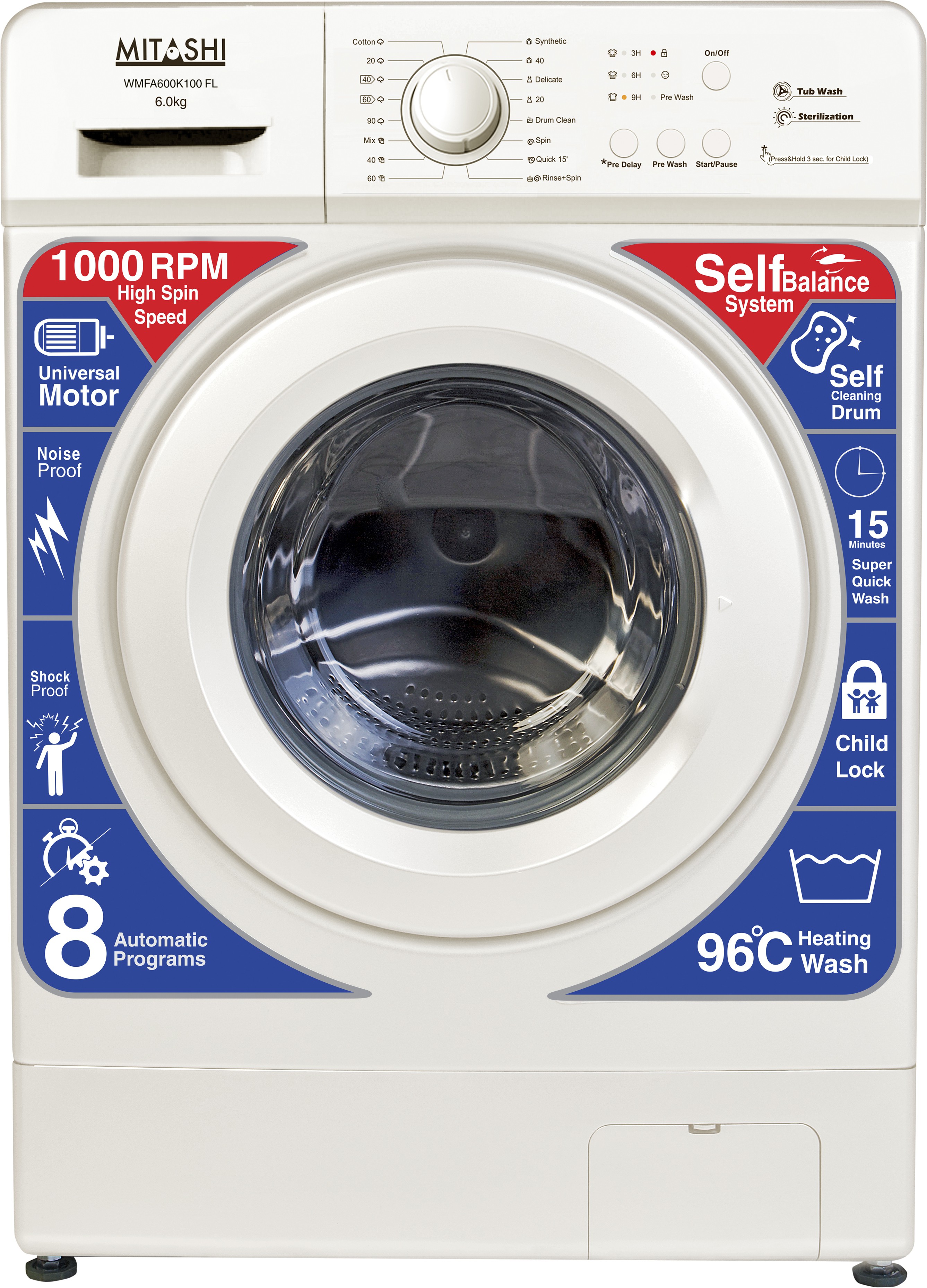 Mitashi 6 kg Fully Automatic Front Load Washing Machine WMFA600K100 FL Image