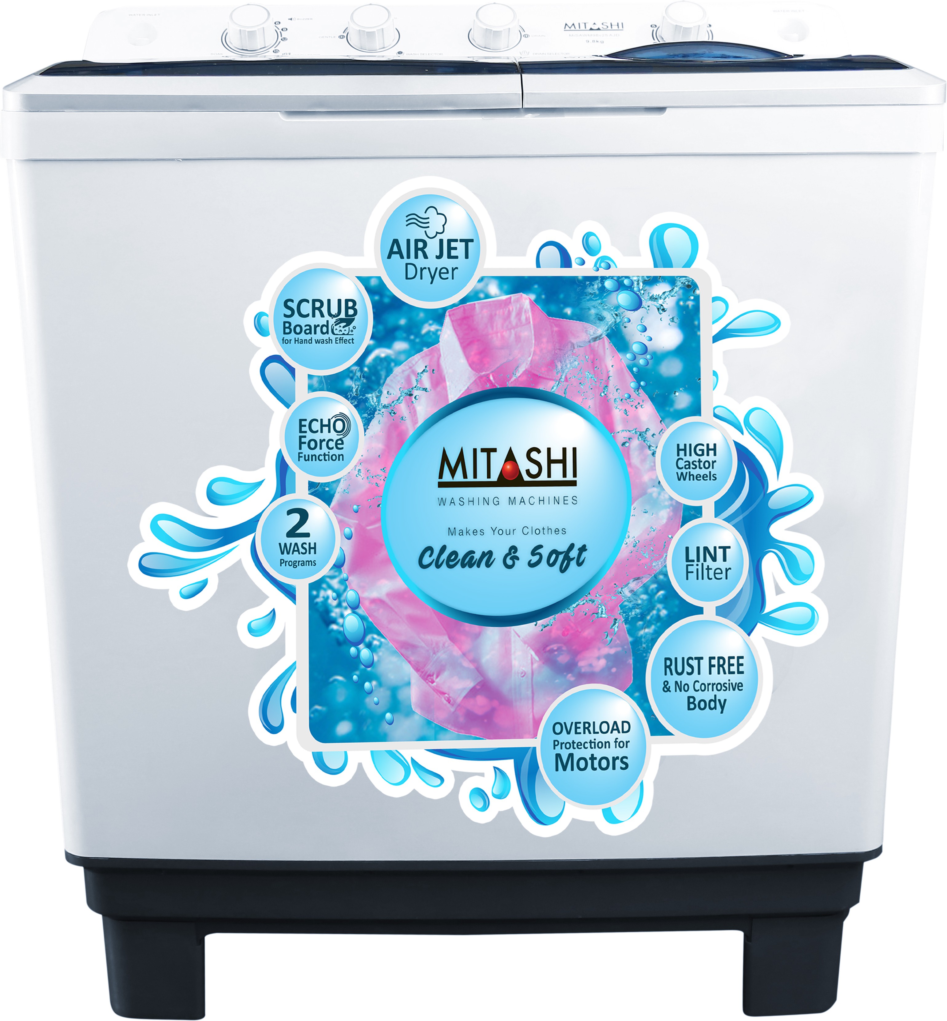 Mitashi 9.8 kg Semi Automatic Top Load Washing Machine MiSAWM98v25 AJD Image