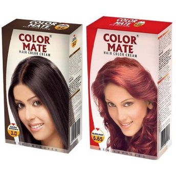 Color Mate Dark Brown and Burgundy Hair Color Cream Image