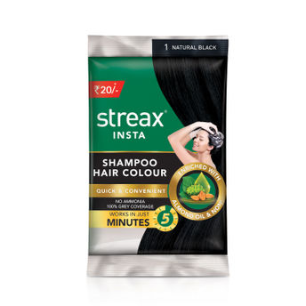 Streax Insta Shampoo Hair Colour Natural Black Image