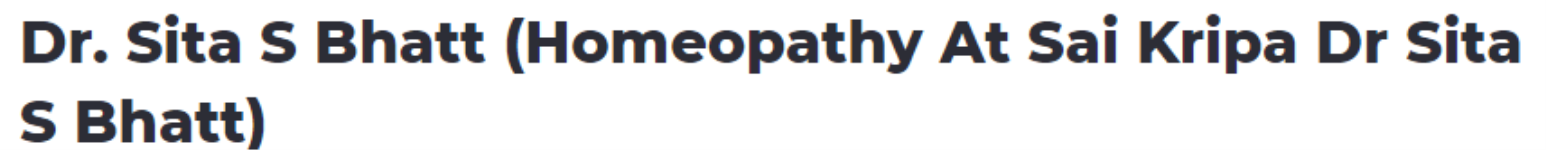 Dr. Sita S Bhatt (Homeopathy At Sai Kripa Dr Sita S Bhatt) - Koramangala - Bengaluru